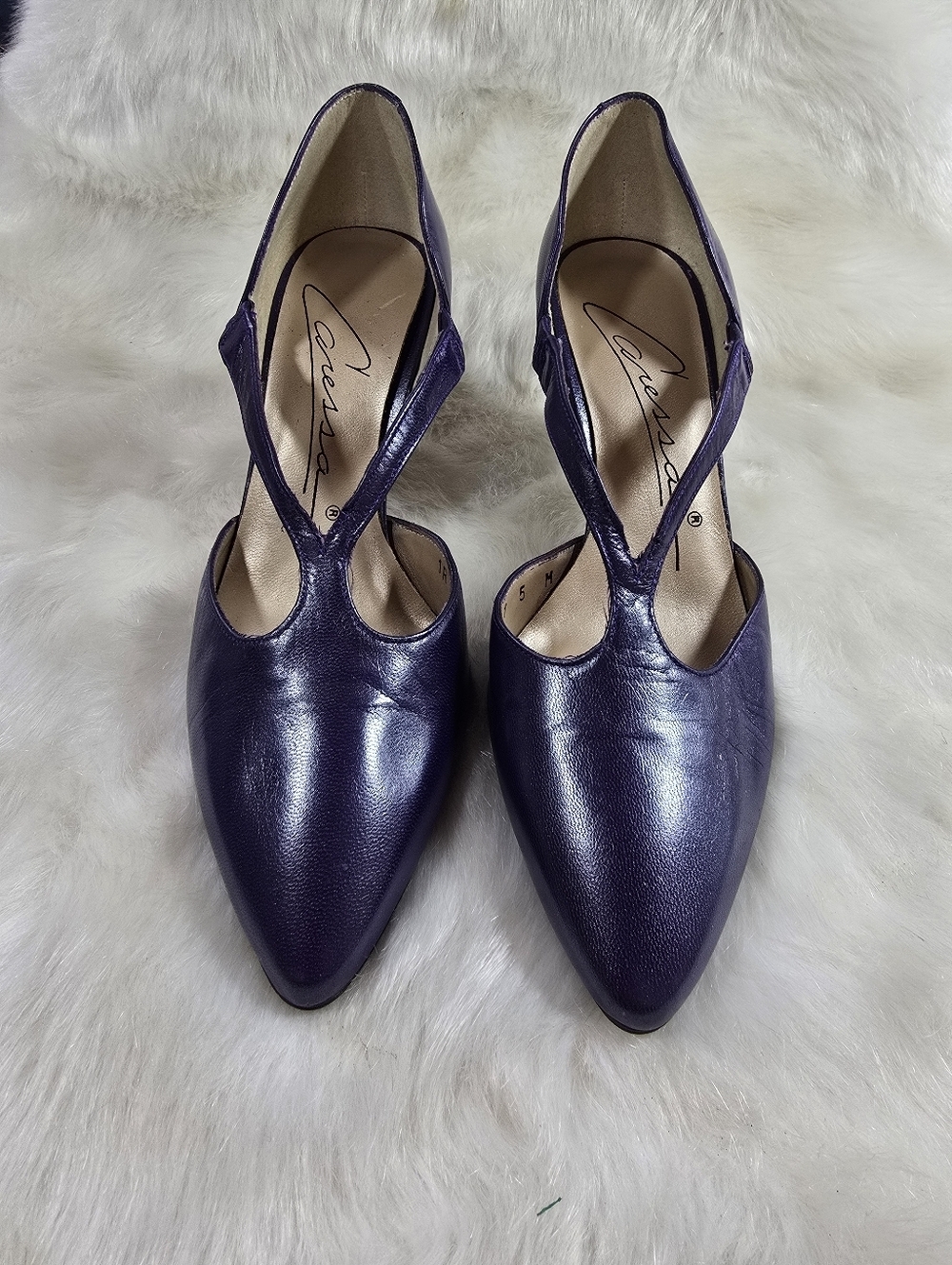 Caressa Purple Pointed-Toe T-Strap Pumps